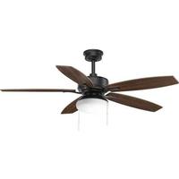 Progress Lighting 52" Forged Black 5 American Medium Cherry/Toasted Oak Blade Indoor LED Ceiling Fan