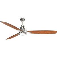 Progress Lighting 60" Brushed Nickel 3 Silver/Cherry Blade Indoor Remote Control LED Ceiling Fan