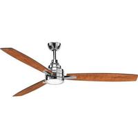 Progress Lighting 60" Polished Chrome 3 Grey/Cherry Blade Indoor Remote Control LED Ceiling Fan