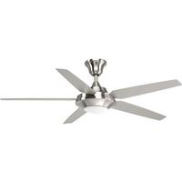 Progress Lighting 54" Brushed Nickel 5 Silver/Driftwood Reversible Blade Indoor Remote Control LED Ceiling Fan