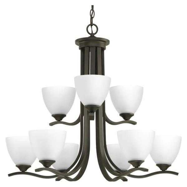 9 Light Antique Bronze Etched Glass Shade Chandelier Light Fixture
