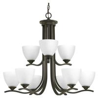 Progress Lighting 9 Light Antique Bronze Etched Glass Shade Chandelier Light Fixture