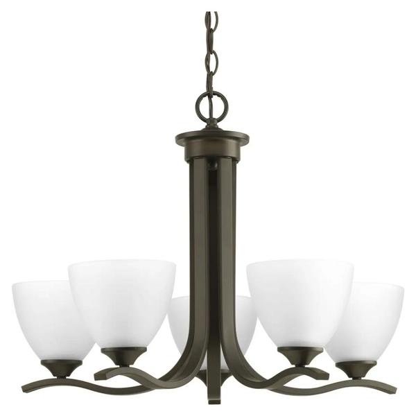 5 Light Antique Bronze Etched Glass Shade Chandelier Light Fixture