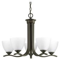 Progress Lighting 5 Light Antique Bronze Etched Glass Shade Chandelier Light Fixture