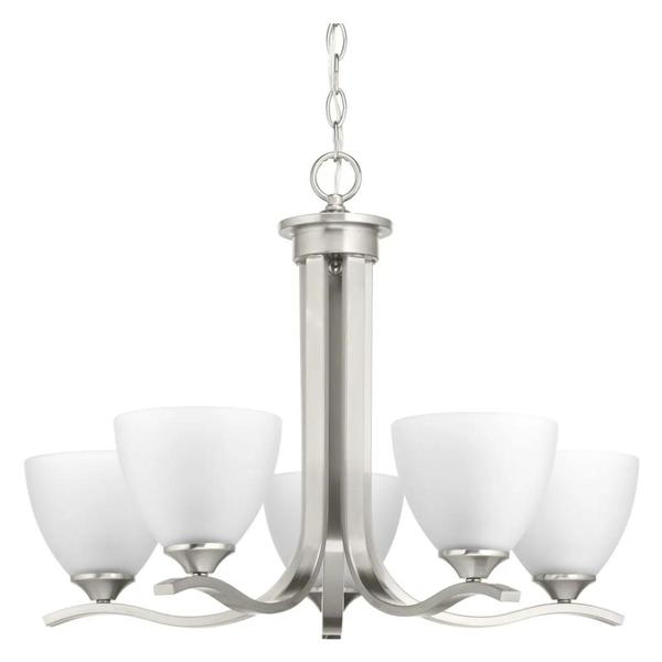 5 Light Brushed Nickel Etched Glass Shade Chandelier Light Fixture