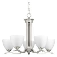 Progress Lighting 5 Light Brushed Nickel Etched Glass Shade Chandelier Light Fixture