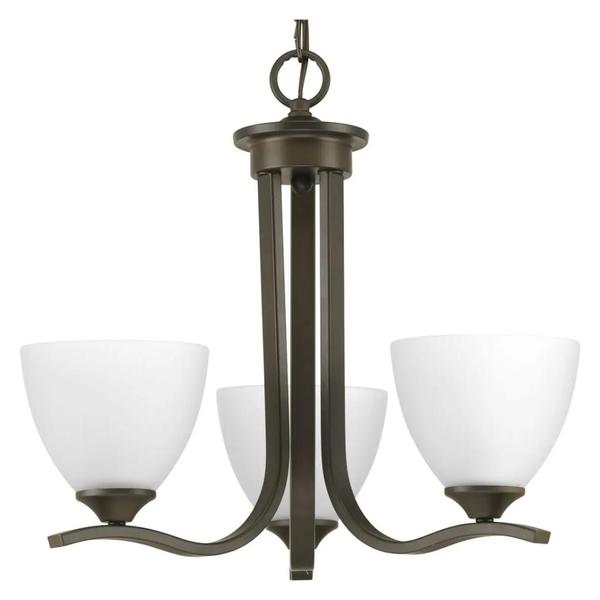 3 Light Antique Bronze Etched Glass Shade Chandelier Light Fixture