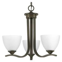 Progress Lighting 3 Light Antique Bronze Etched Glass Shade Chandelier Light Fixture