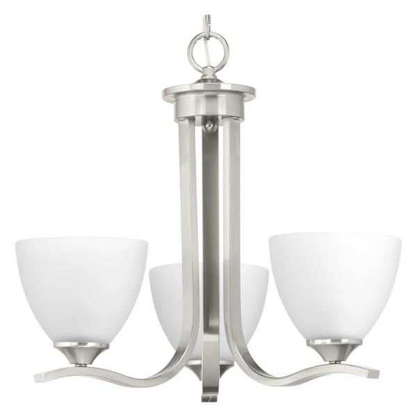 3 Light Brushed Nickel Etched Glass Shade Chandelier Light Fixture