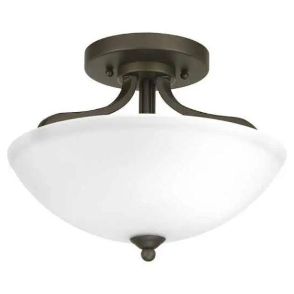 2 Light 120 volt Antique Bronze Etched Glass Bowl Ceiling Light Fixture