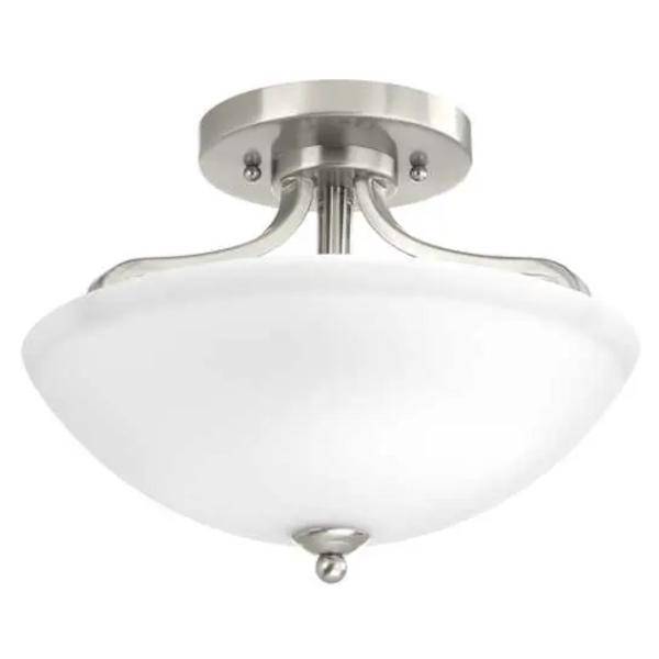 2 Light 120 volt Brushed Nickel Etched Glass Bowl Ceiling Light Fixture