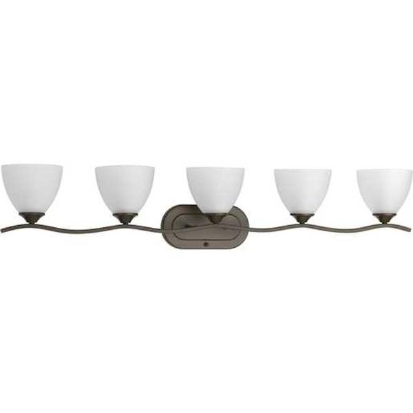 5 Light 120 volt Antique Bronze Vanity Etched Glass Light Fixture