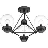 Progress Lighting 3 Light Matte Black Clear Glass Globe Ceiling Light Fixture