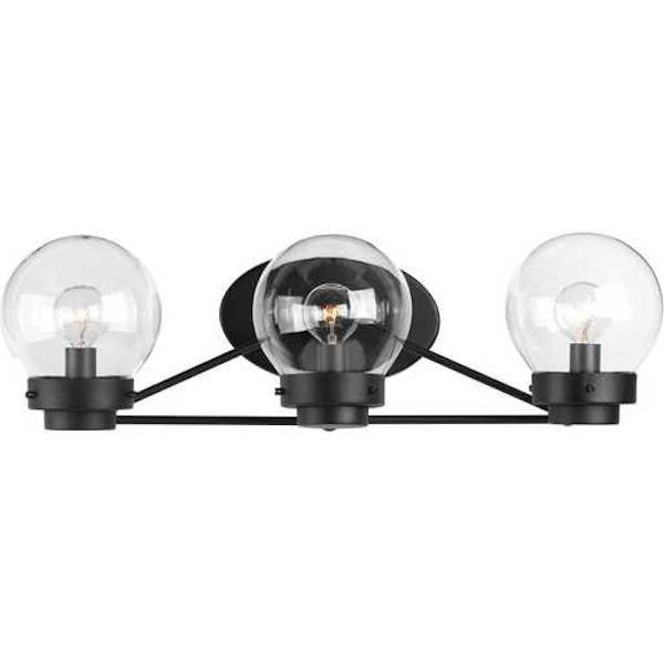 3 Light 120 volt Matte Black Vanity Clear Glass Light Fixture