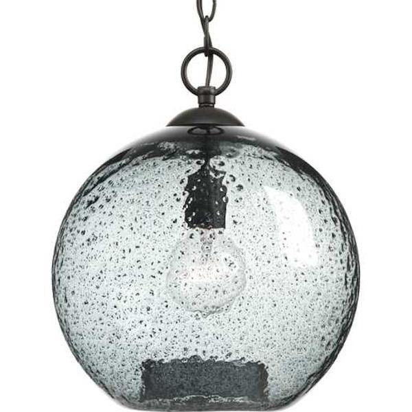 1 Light Antique Bronze Recycled Blue Textured Glass Shade Pendant Light Fixture