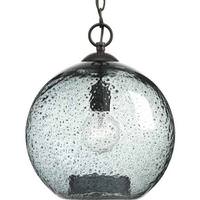 Progress Lighting 1 Light Antique Bronze Recycled Blue Textured Glass Shade Pendant Light Fixture