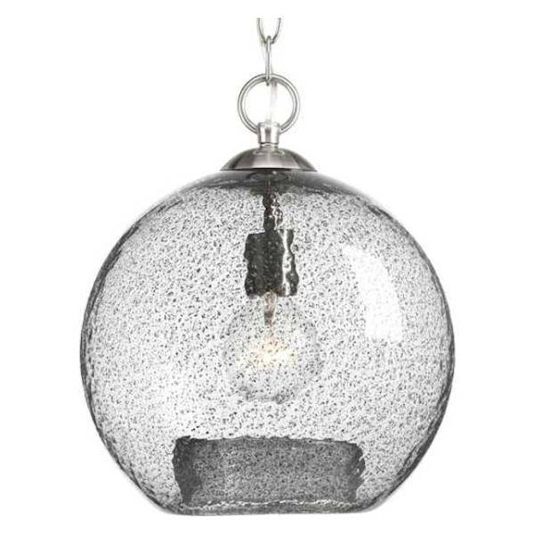 1 Light Brushed Nickel Clear Textured Glass Shade Pendant Light Fixture