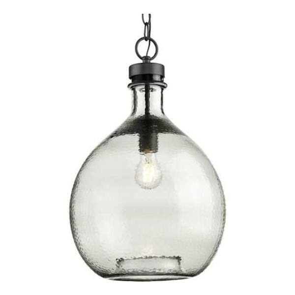 1 Light Graphite Smoked Textured Glass Shade Pendant Light Fixture