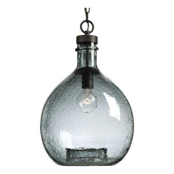 1 Light Antique Bronze Recycled Blue Textured Glass Shade Pendant Light Fixture