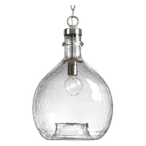 1 Light Brushed Nickel Clear Textured Glass Shade Pendant Light Fixture