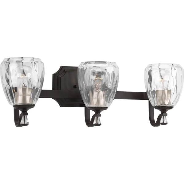 3 Light 120 volt Antique Bronze Vanity Clear Water Glass Light Fixture