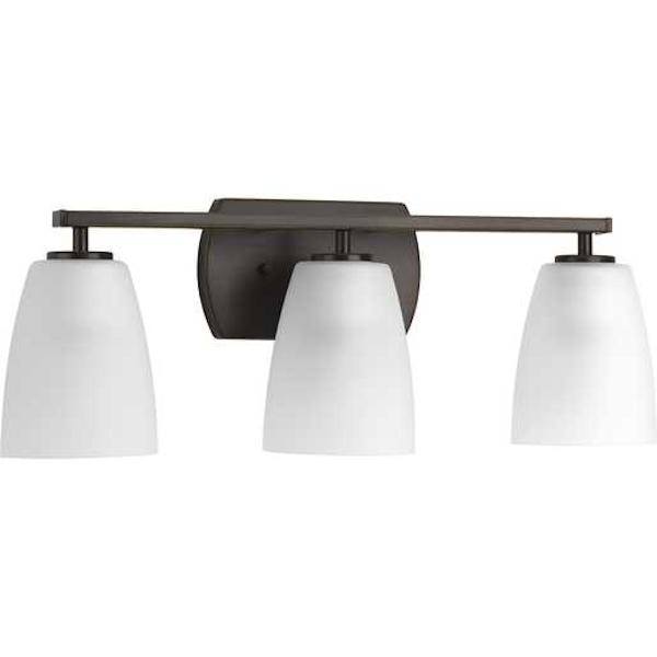 3 Light 120 volt Antique Bronze Vanity Etched Glass Light Fixture