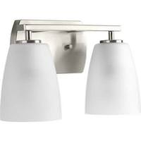 View 2 Light 120 volt Brushed Nickel Vanity Etched Glass Light Fixture
