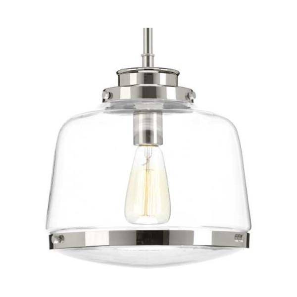 1 Light Polished Nickel Clear Glass Shade Pendant Light Fixture