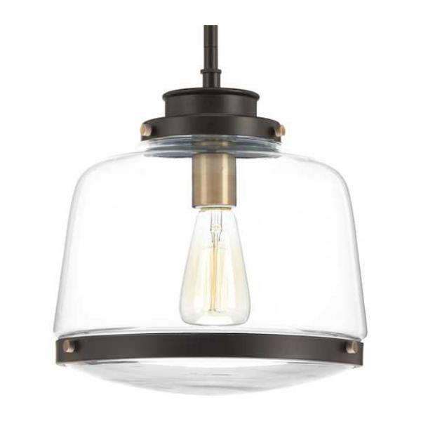 1 Light Antique Bronze Clear Glass Shade Pendant Light Fixture