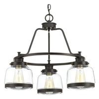 Progress Lighting 3 Light Antique Bronze Clear Glass Shade Brass Accents Chandelier Light Fixture