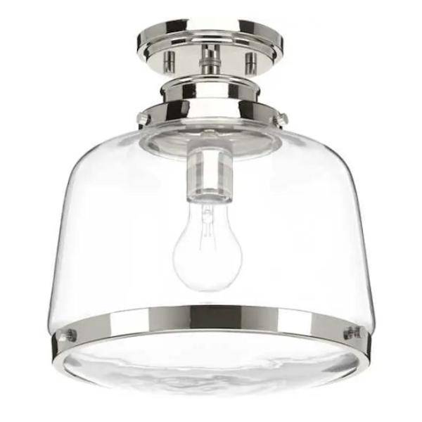 1 Light 120 volt Polished Nickel Round Clear Glass Ceiling Light Fixture