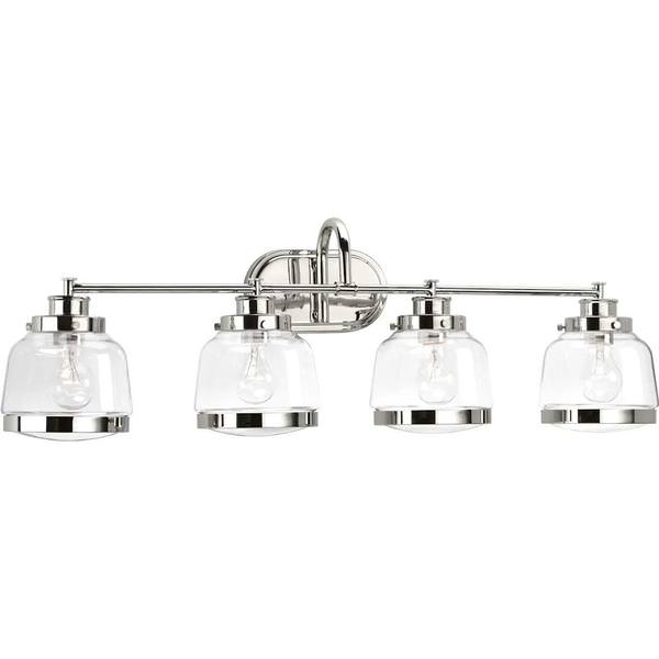 4 Light 120 volt Polished Nickel Vanity Clear Glass Light Fixture