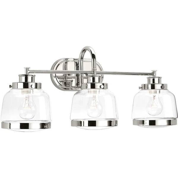 3 Light 120 volt Polished Nickel Vanity Clear Glass Light Fixture