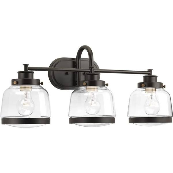 3 Light 120 volt Antique Bronze Vanity Clear Glass Light Fixture
