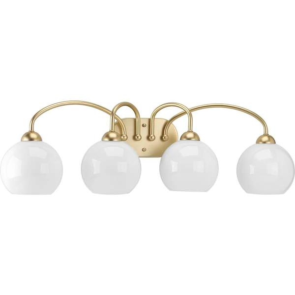 4 Light 120 volt Vintage Gold Vanity Opal Glass Light Fixture