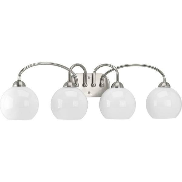 4 Light 120 volt Brushed Nickel Vanity Opal Glass Light Fixture