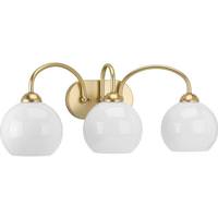 View 3 Light 120 volt Vintage Gold Vanity Opal Glass Light Fixture