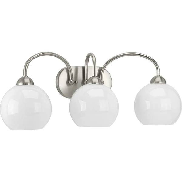 3 Light 120 volt Brushed Nickel Vanity Opal Glass Light Fixture