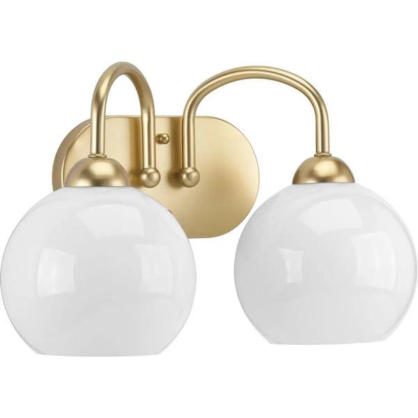 2 Light 120 volt Vintage Gold Vanity Opal Glass Light Fixture