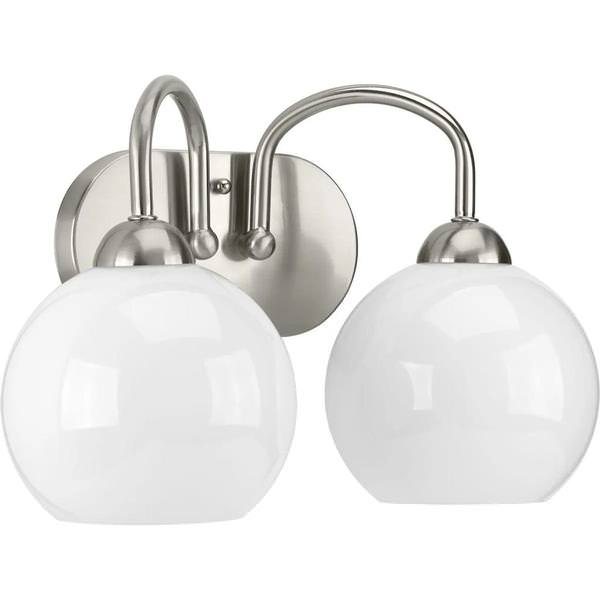 2 Light 120 volt Brushed Nickel Vanity Opal Glass Light Fixture