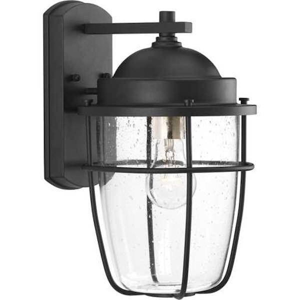 1 Light Black with Clear Seeded Glass Medium Outdoor Wall Light Fixture