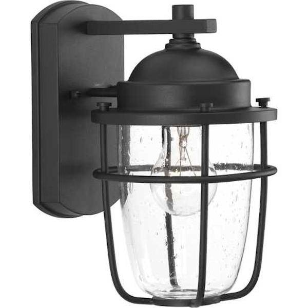 1 Light Black with Clear Seeded Glass Small Outdoor Wall Light Fixture