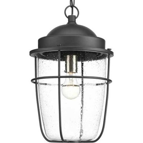 1 Light Black with Clear Seeded Glass Holcombe Hanging Lantern Light Fixture