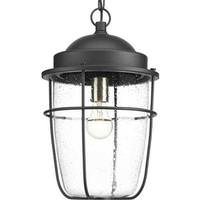 Progress Lighting 1 Light Black with Clear Seeded Glass Holcombe Hanging Lantern Light Fixture