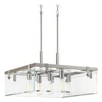 Progress Lighting 5 Light Brushed Nickel Clear Beveled Panel Glass Pendant Light Fixture