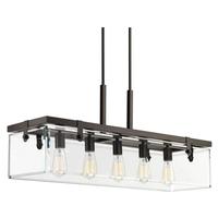 Progress Lighting 5 Light Antique Bronze Clear Glass Beveled Panel Linear Chandelier Light Fixture