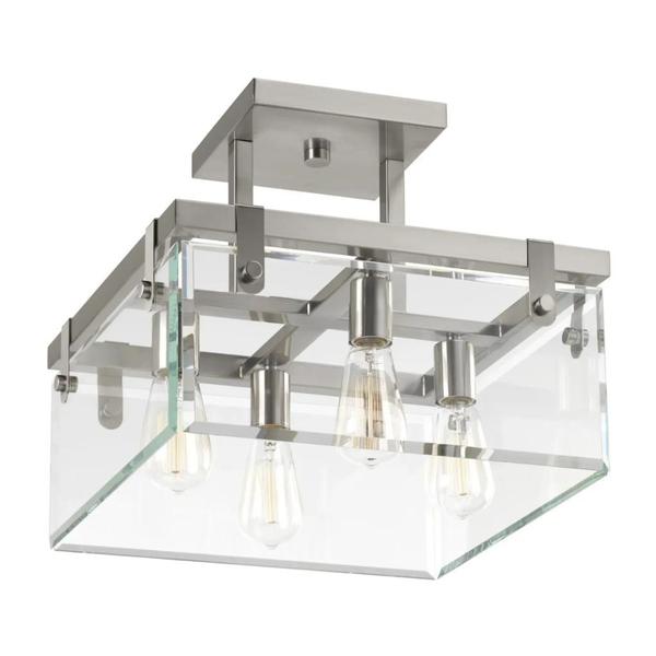 4 Light Brushed Nickel Clear Beveled Glass Panels Ceiling Light Fixture