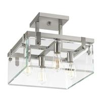 Progress Lighting 4 Light Brushed Nickel Clear Beveled Glass Panels Ceiling Light Fixture