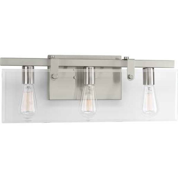 3 Light 120 volt Brushed Nickel Vanity Clear Glass Light Fixture