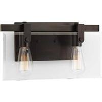 View 2 Light 120 volt Antique Bronze Vanity Clear Glass Light Fixture